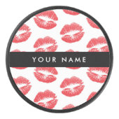 Rode lippen, kus, lippenstift, Jouw naam, personal Hockey Puck (Voorkant)
