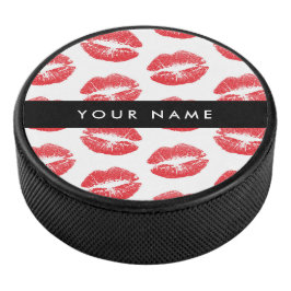 Rode lippen, kus, lippenstift, Jouw naam, personal Hockey Puck