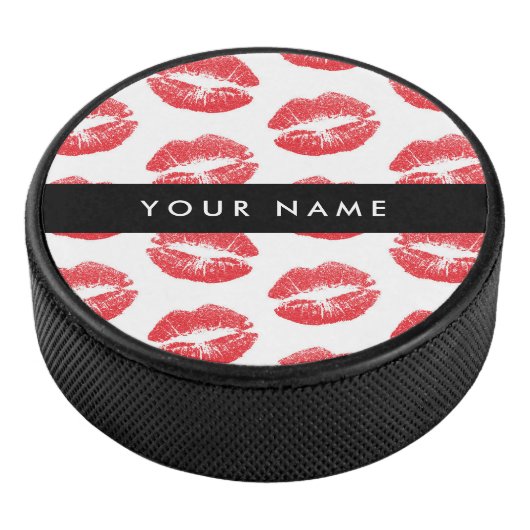 Rode lippen, kus, lippenstift, Jouw naam, personal Hockey Puck (3/4)