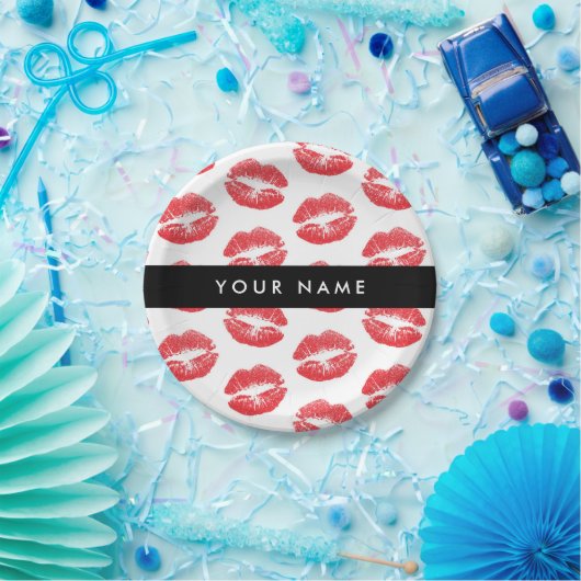 Rode lippen, kus, lippenstift, Jouw naam, personal Papieren Bordje (Feest)