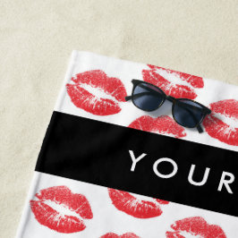 Rode lippen, kus, lippenstift, Jouw naam, personal Strandlaken