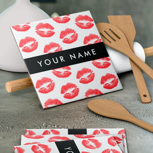 Rode lippen, kus, lippenstift, Jouw naam, personal Tegeltje