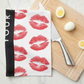 Rode lippen, kus, lippenstift, Jouw naam, personal Theedoek (Quarter Fold)