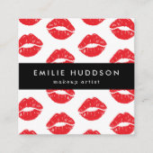 Rode lippen, kus, patroon van lippen, make-up arti vierkante visitekaartje (Voorkant)