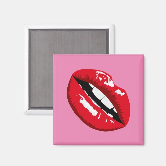 rode lippen kus retro 80 ontwerp koelkast magneet (Voorkant / Achterkant)