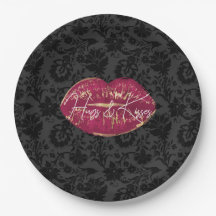 Rode Lippen Kus Zwart Bloemen