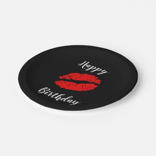 Rode lippen kussen schoonheid make-up verjaardagsf papieren bordje (Gekanteld)