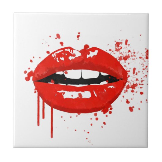 Rode lippen kussen schoonheid mode make-up tegeltje (Voorkant)
