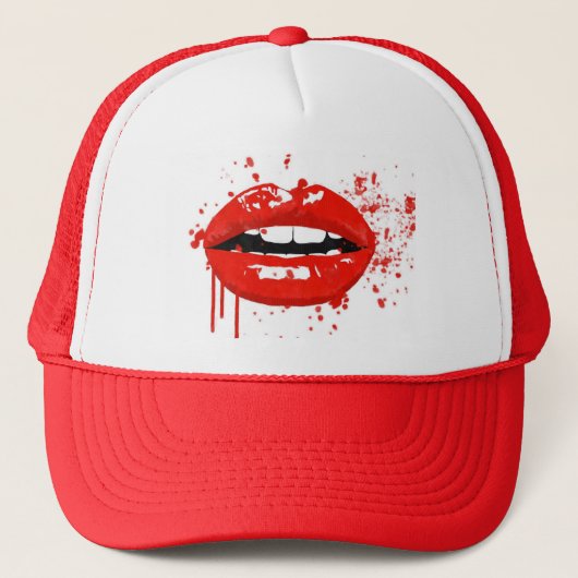 Rode lippen kussen schoonheid mode make-up trucker pet (Voorkant)