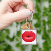 Rode lippen lippenstift pop art kus sleutelhanger (Hand)