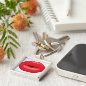 Rode lippen lippenstift pop art kus sleutelhanger (Zijkant)