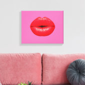 Rode lippen lippenstift pop kunst op girly roze canvas afdruk (Insitu (Woonkamer))
