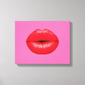 Rode lippen lippenstift pop kunst op girly roze canvas afdruk (Voorkant)