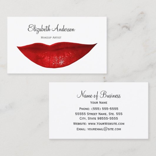 Rode Lippen Make-up Artiest Visitekaartje (Voorkant / Achterkant)