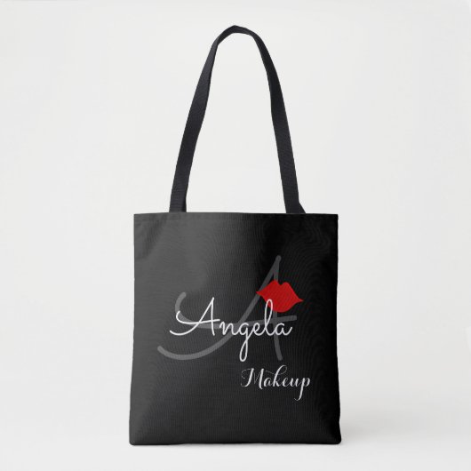 Rode lippen. Make-up artist monogram Beauty Black Tote Bag (Voorkant)