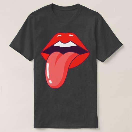 Rode lippen met tong en wit open mond t-shirt (Design voorkant)