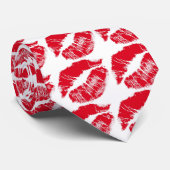 Rode Lippen op wit Stropdas (Opgerold)