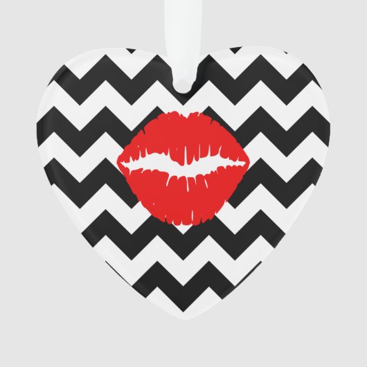 Rode lippen op zwart-wit zigzag ornament (voorkant)