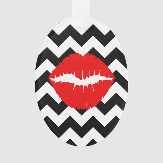 Rode lippen op zwart-wit zigzagpatroon ornament (voorkant)