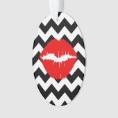 Rode lippen op zwart-wit zigzagpatroon ornament (voorkant)