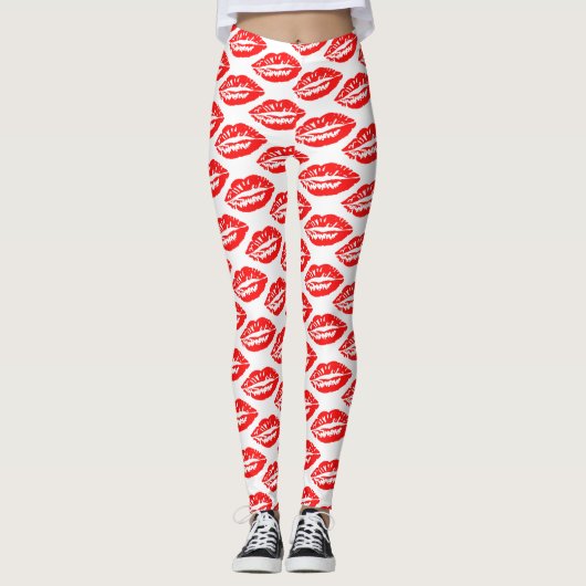 Rode Lippen Patroon Leggings (Voorkant)