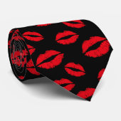 Rode lippen patroon modern zwart stropdas (Opgerold)