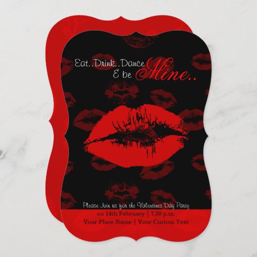 Rode lippen patroon valentijn feestuitnodiging kaart (Voorkant / Achterkant)