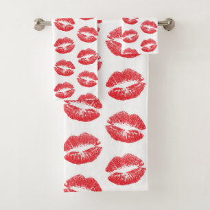 Rode lippen, patroon van lippen, rode lippenstift, bad handdoek