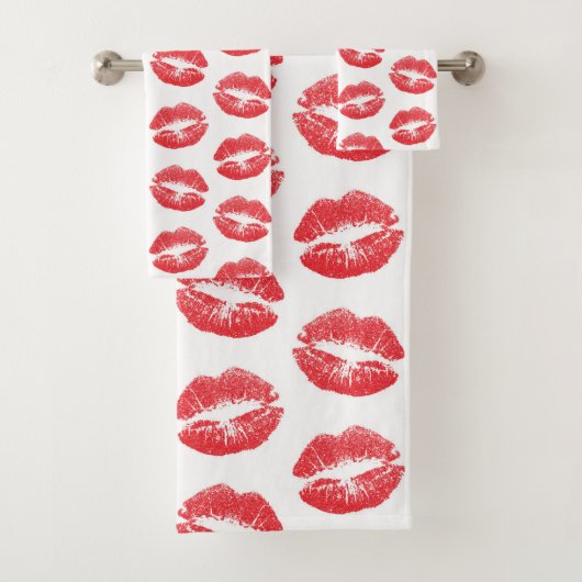 Rode lippen, patroon van lippen, rode lippenstift, bad handdoek (Insitu)