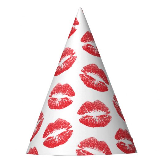 Rode lippen, patroon van lippen, rode lippenstift, feesthoedjes (Voorkant)