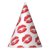 Rode lippen, patroon van lippen, rode lippenstift, feesthoedjes (Links)