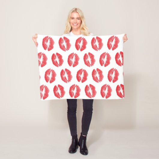 Rode lippen, patroon van lippen, rode lippenstift, fleece deken (In situ)