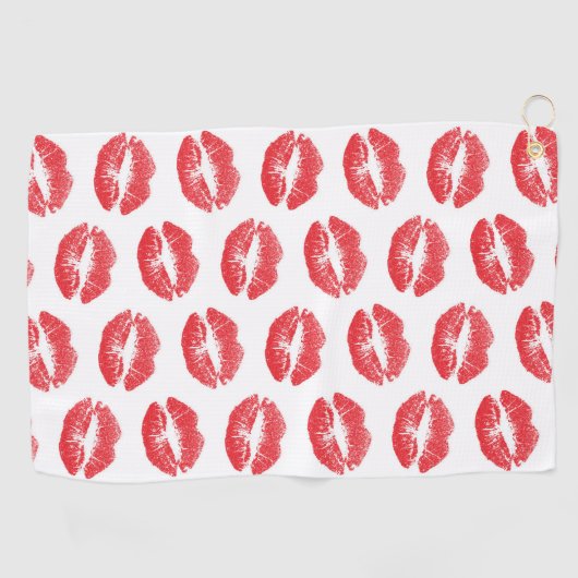 Rode lippen, patroon van lippen, rode lippenstift, golfhanddoek (Horizontaal)