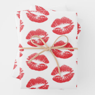 Rode lippen, patroon van lippen, rode lippenstift, inpakpapier vel