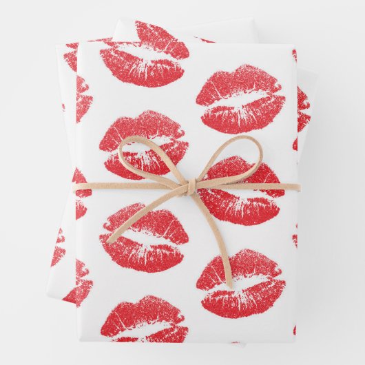 Rode lippen, patroon van lippen, rode lippenstift, inpakpapier vel (In situ)