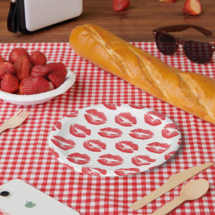 Rode lippen, patroon van lippen, rode lippenstift, papieren bordje