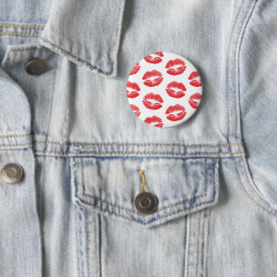 Rode lippen, patroon van lippen, rode lippenstift, ronde button 5,7 cm