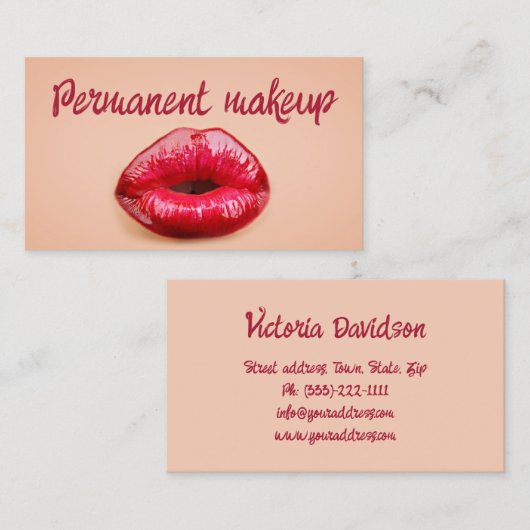 Rode lippen Permanente make-up artist wenkbrauwen  Visitekaartje (Voorkant / Achterkant)