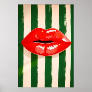 Rode Lippen Pop Art Poster, Krachtige Gestreepte P Poster