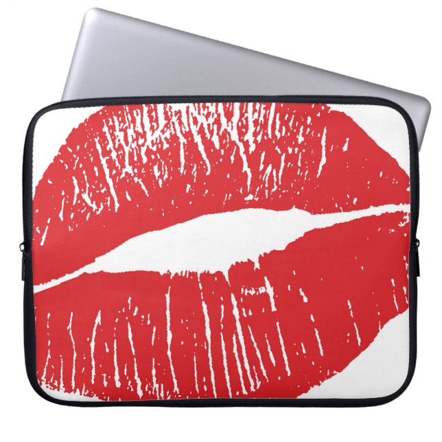  rode lippen print illustratie laptop sleeve (Voorkant)