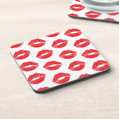 Rode lippen, rode lippenstift, kus, patroon van li bier onderzetter (Linkerzijde)