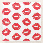 Rode lippen, rode lippenstift, kus, patroon van li glazen onderzetter (Voorkant)