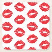 Rode lippen, rode lippenstift, kus, patroon van li kartonnen onderzetters (Voorkant)
