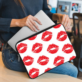 Rode lippen, rode lippenstift, kus, patroon van li laptop sleeve