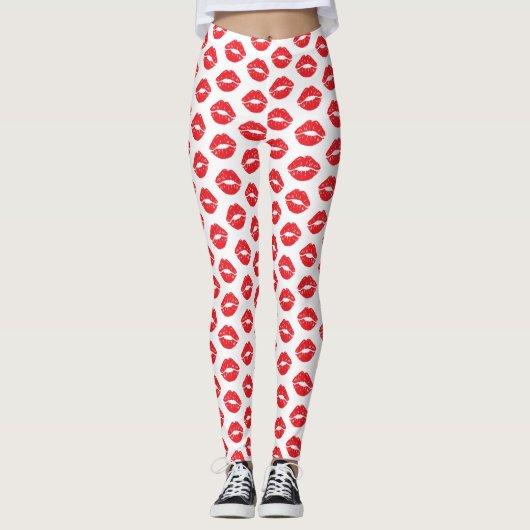 Rode lippen, rode lippenstift, kus, patroon van li leggings (Voorkant)