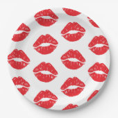 Rode lippen, rode lippenstift, kus, patroon van li papieren bordje (Voorkant)