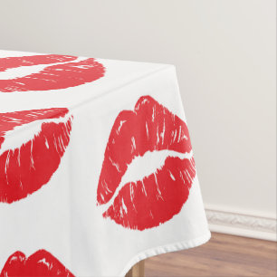 Rode lippen, rode lippenstift, kus, patroon van li tafelkleed