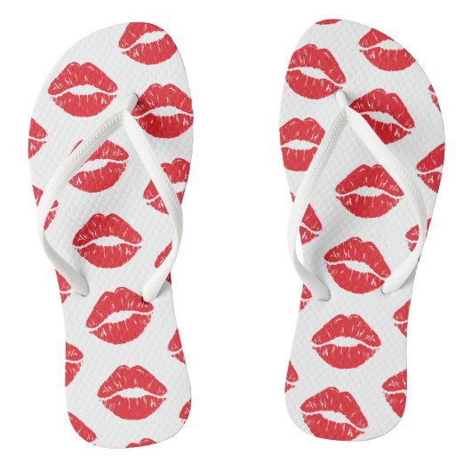 Rode lippen, rode lippenstift, kus, patroon van li teenslippers (Voetbed)