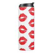 Rode lippen, rode lippenstift, kus, patroon van li thermosbeker (Gedraaid links)
