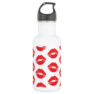 Rode lippen, rode lippenstift, kus, patroon van li waterfles